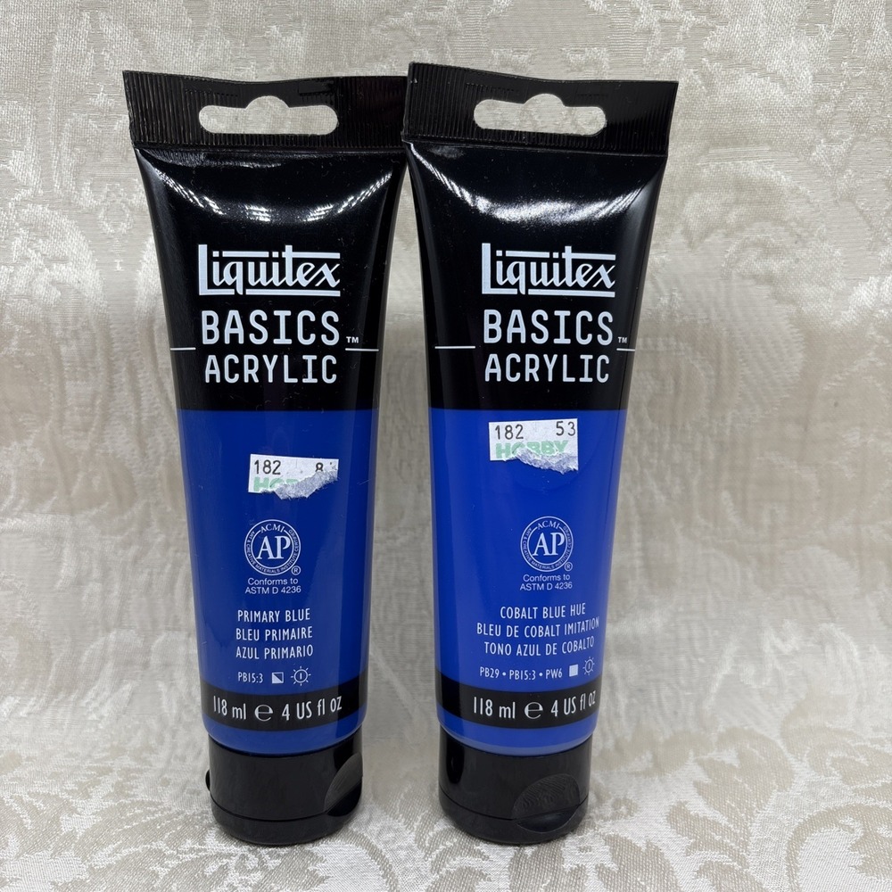 Liquitex Basics Acrylic Paint 118ml Cobalt Blue And Primary Blue Lot
